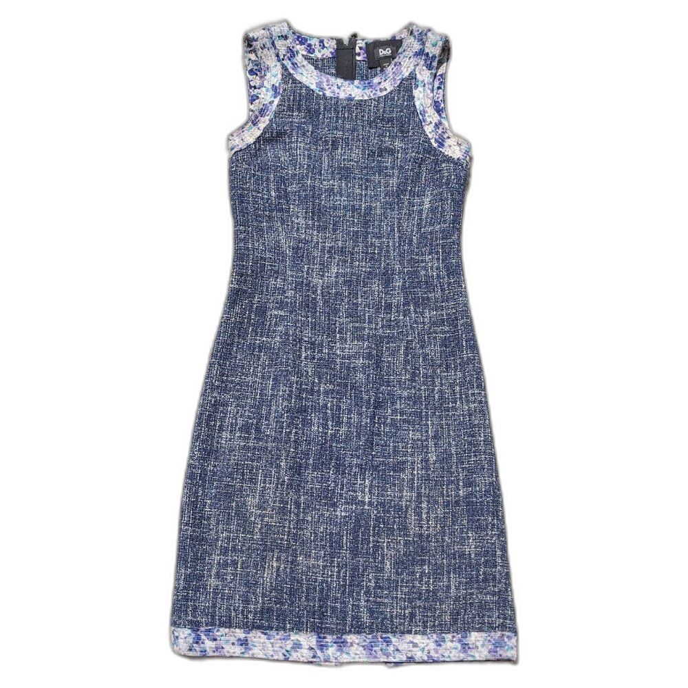 D&G Vintage Y2K Tweed & Floral Silk Blend Sheath Midi Dress, sz. 36/ U.S. 0